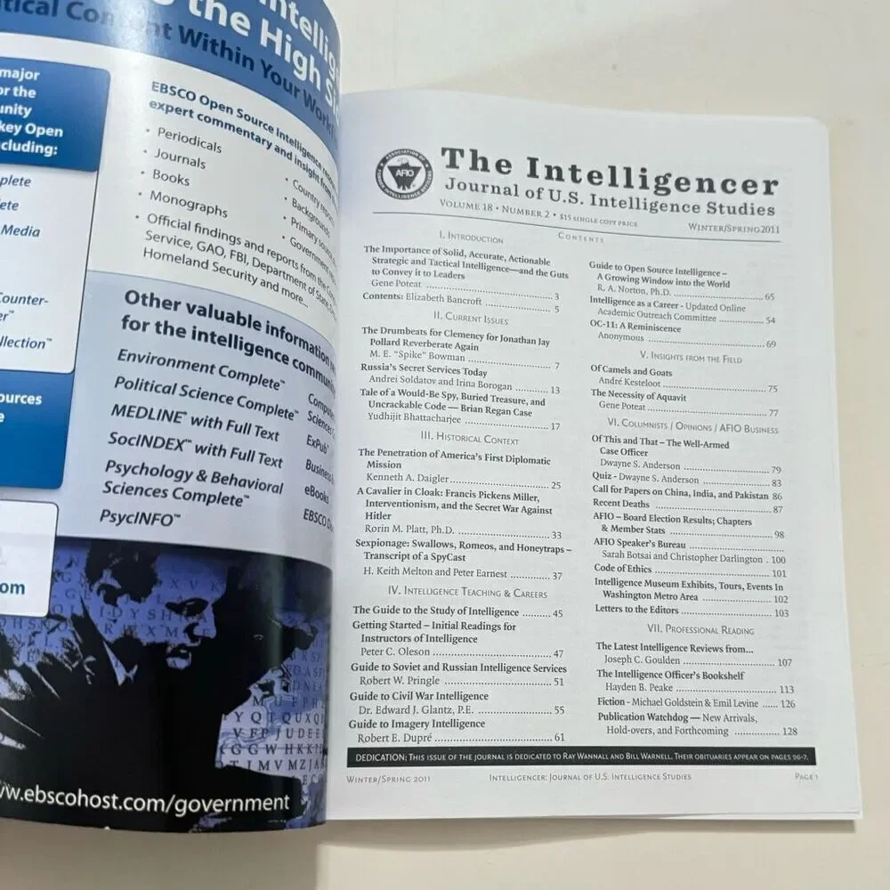 The Intelligencer Vol 18, No. 2: Journal of U.S. Intelligence Studies, Fall 2011